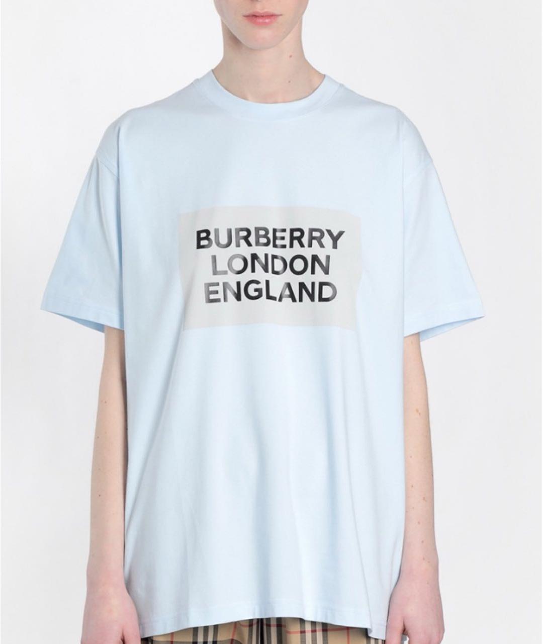 BURBERRY Голубая хлопковая футболка, фото 7