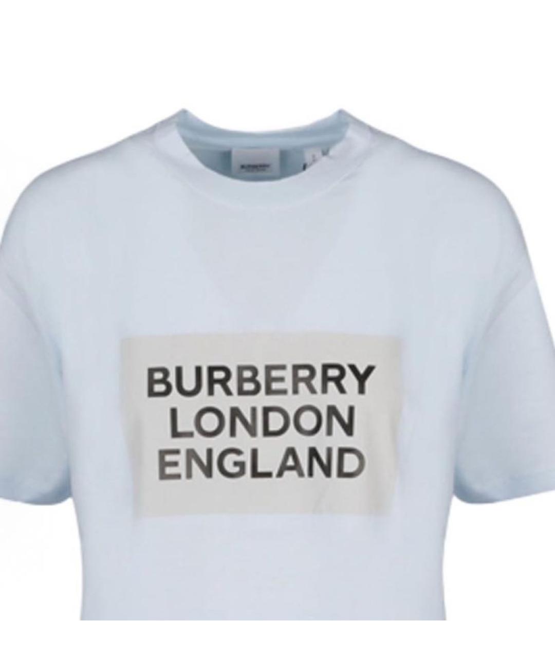 BURBERRY Голубая хлопковая футболка, фото 2