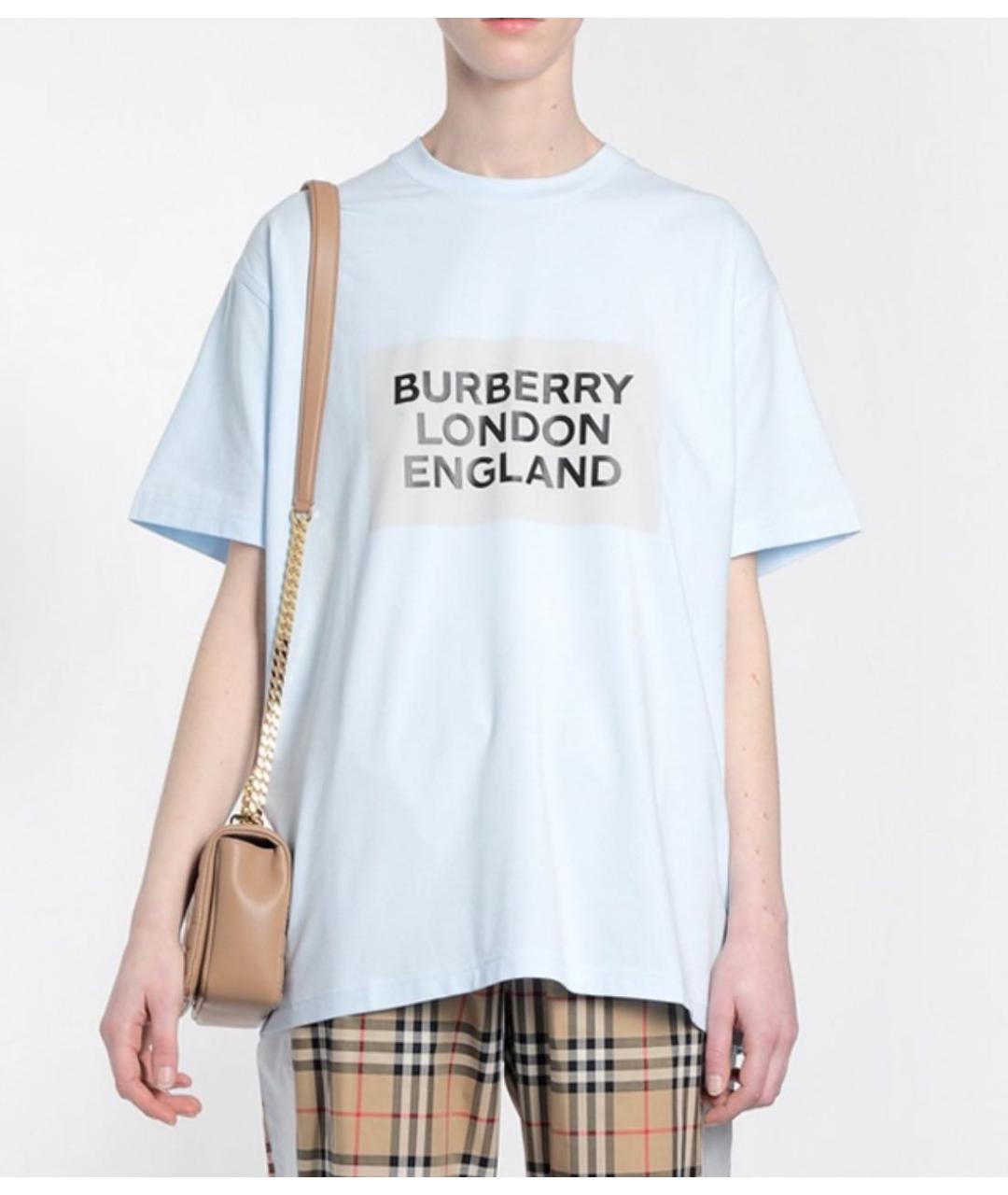 BURBERRY Голубая хлопковая футболка, фото 4