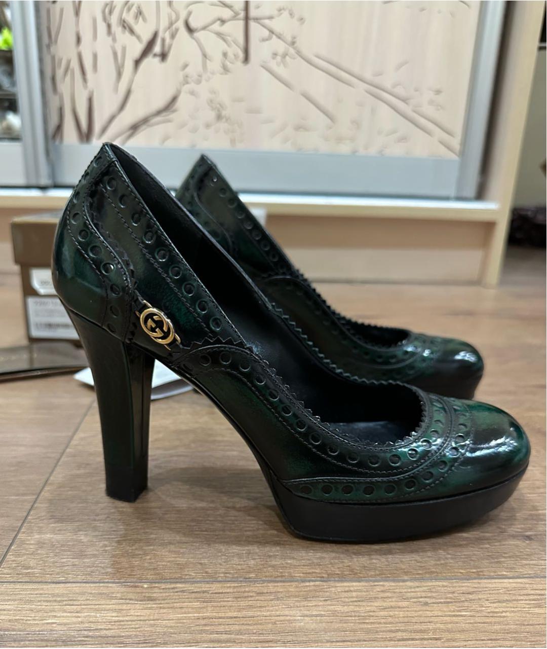 GUCCI Зеленые кожаные туфли, фото 7