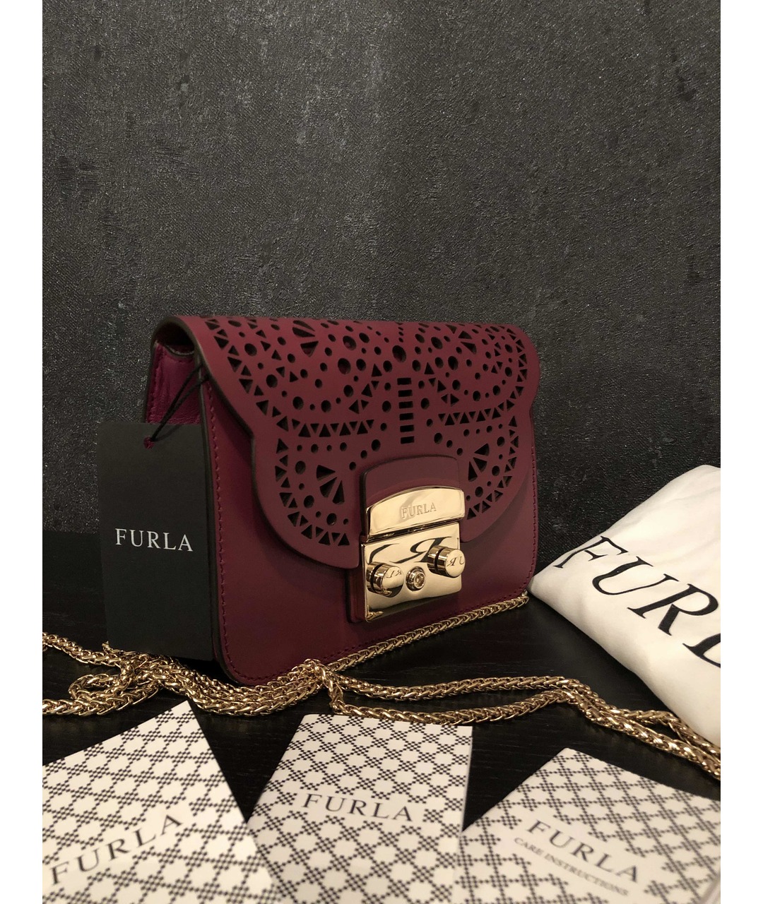 FURLA Бордовая кожаная сумка тоут, фото 2