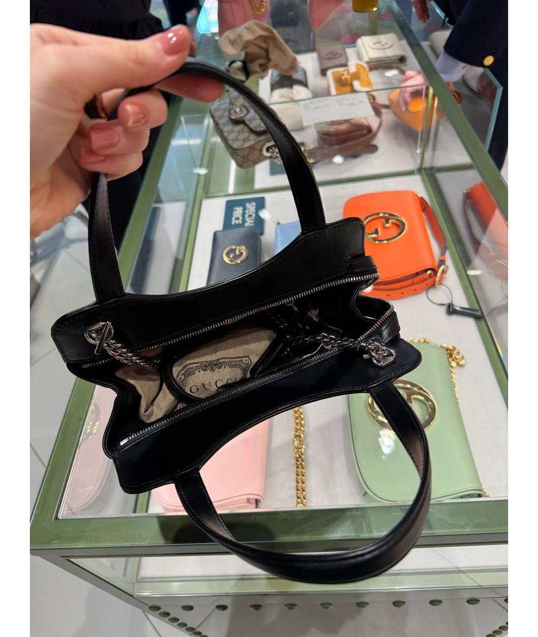 GUCCI Черная кожаная сумка тоут, фото 3