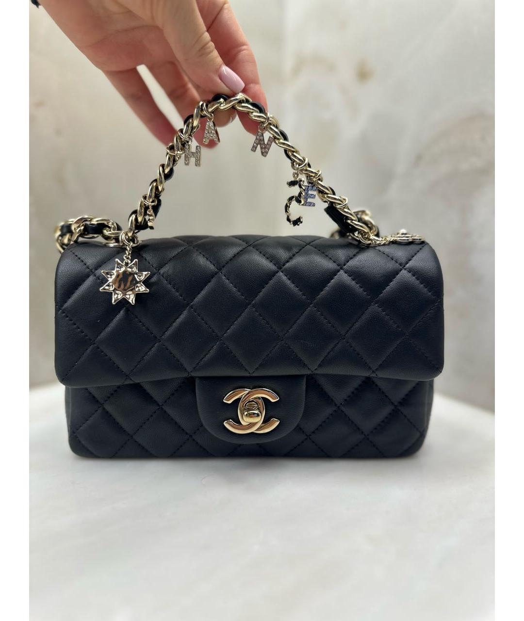CHANEL Черная кожаная сумка с короткими ручками, фото 5