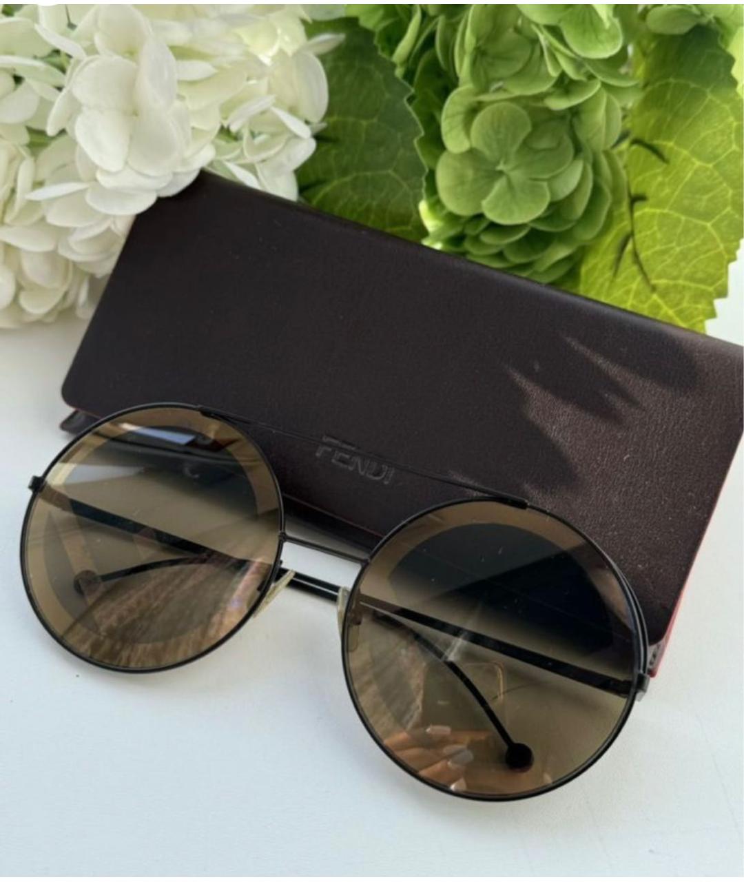 FENDI Коричневые металлические солнцезащитные очки, фото 2