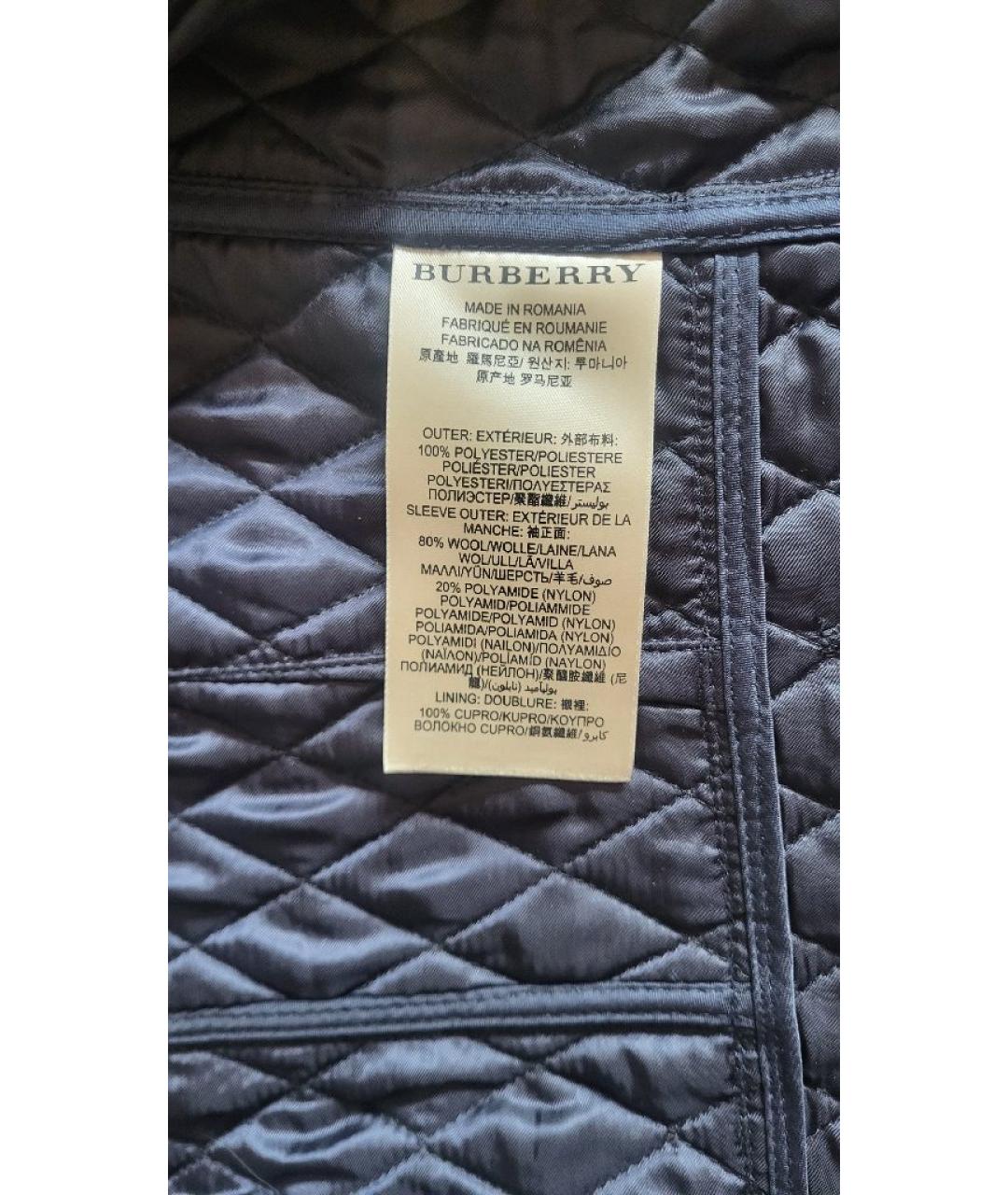 BURBERRY Темно-синее полиэстеровое пальто, фото 3
