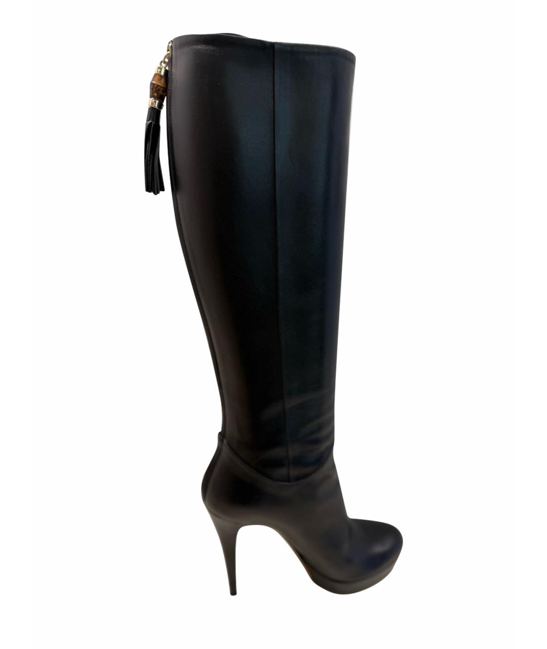 GUCCI Черные кожаные сапоги, фото 1