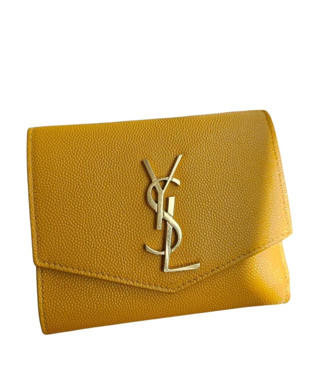 SAINT LAURENT Желтый кожаный кошелек, фото 1