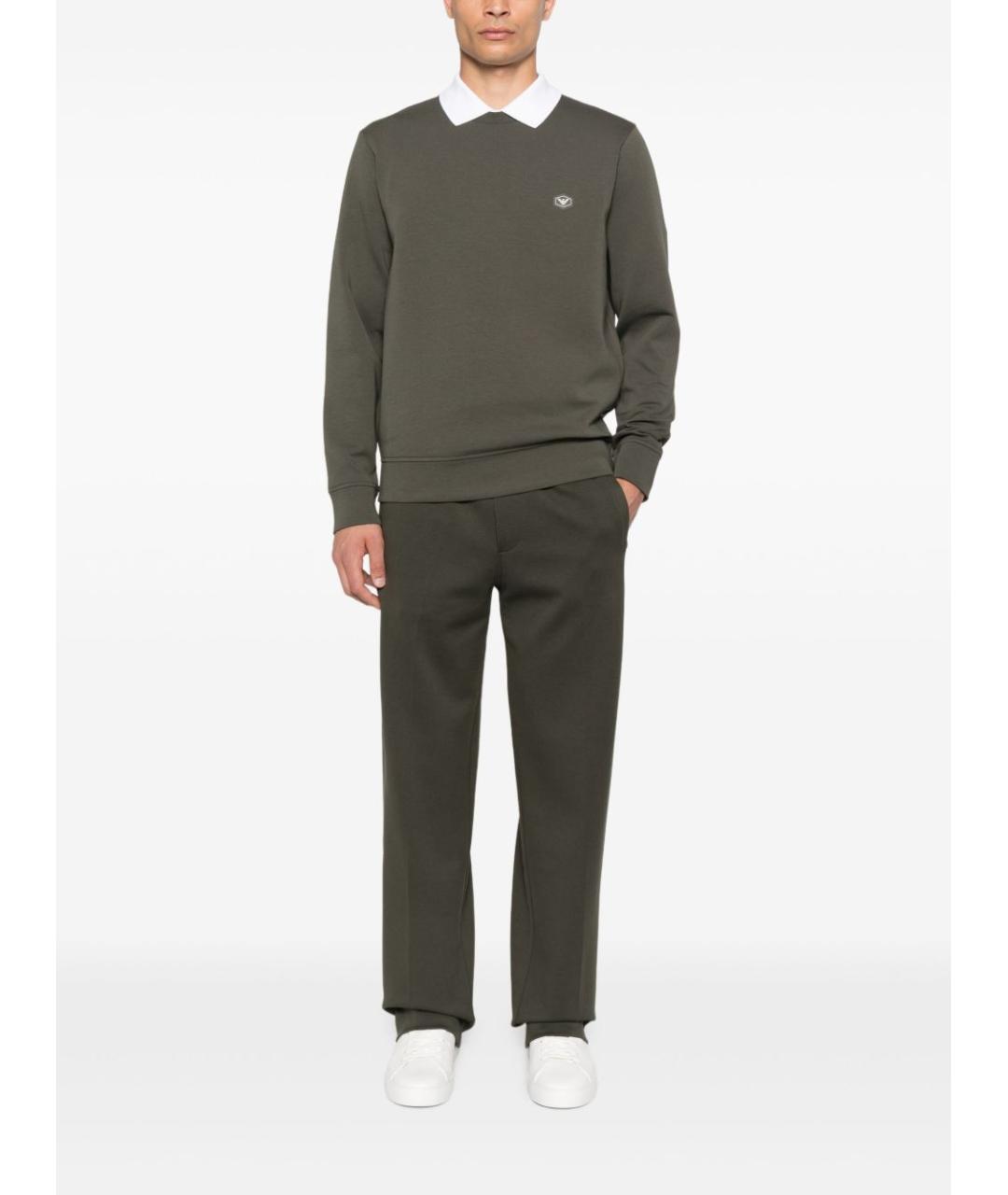 EMPORIO ARMANI Зеленые хлопковые повседневные брюки, фото 4