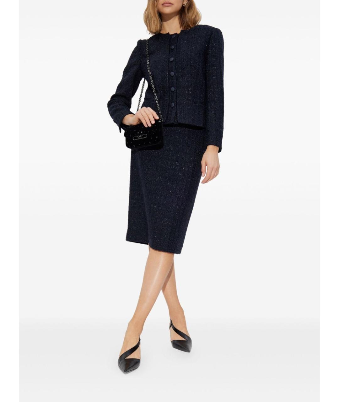 EMPORIO ARMANI Темно-синяя полиэстеровая юбка миди, фото 3