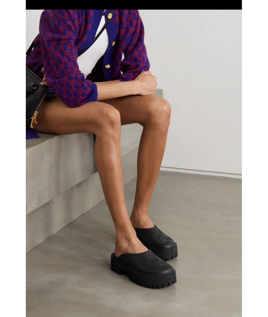 GUCCI Черные резиновые сабо, фото 4