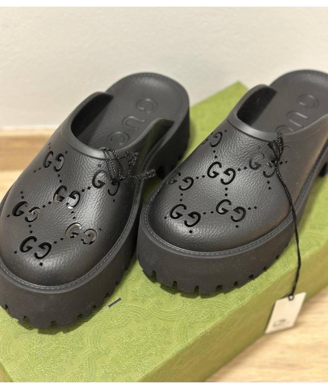 GUCCI Черные резиновые сабо, фото 5