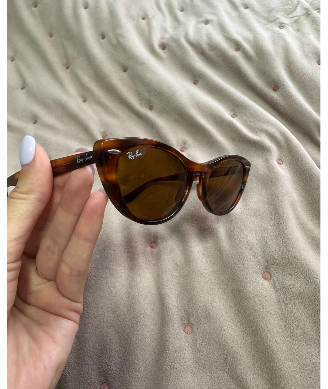 RAY BAN Коричневые пластиковые солнцезащитные очки, фото 6
