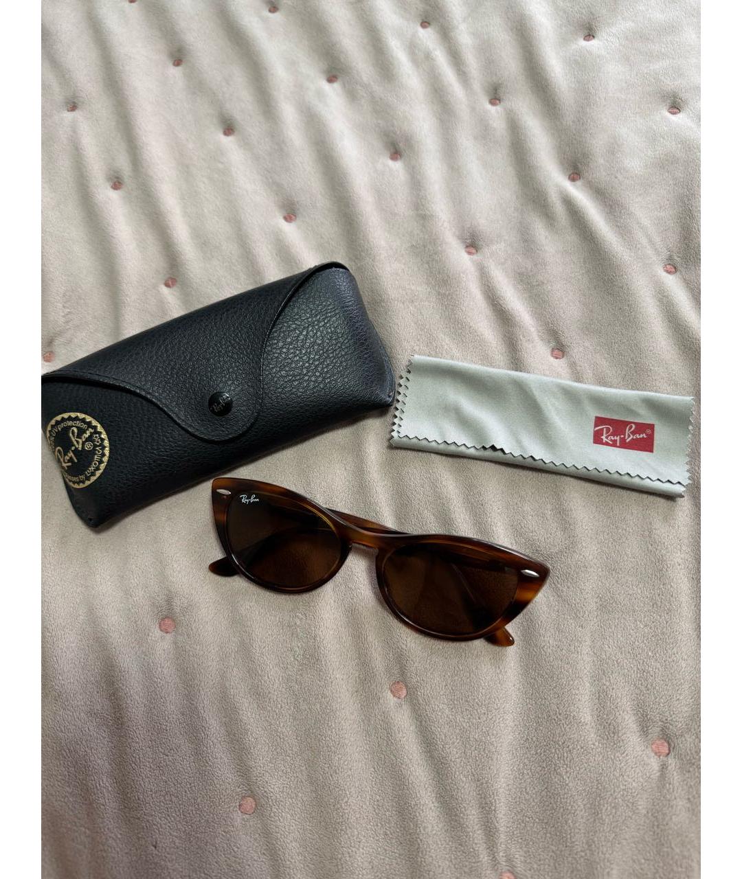 RAY BAN Коричневые пластиковые солнцезащитные очки, фото 5