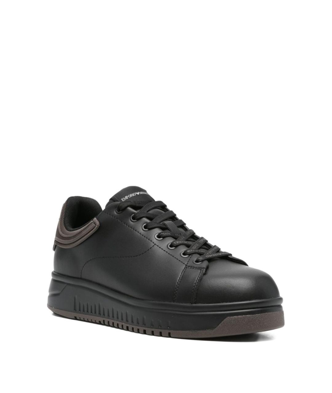 EMPORIO ARMANI Черные кожаные низкие кроссовки / кеды, фото 4