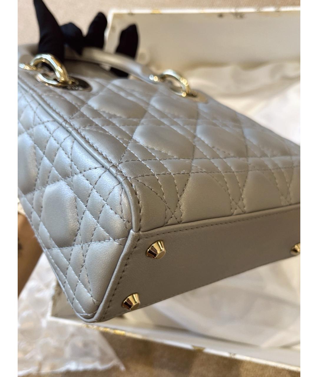 CHRISTIAN DIOR Серая кожаная сумка с короткими ручками, фото 8