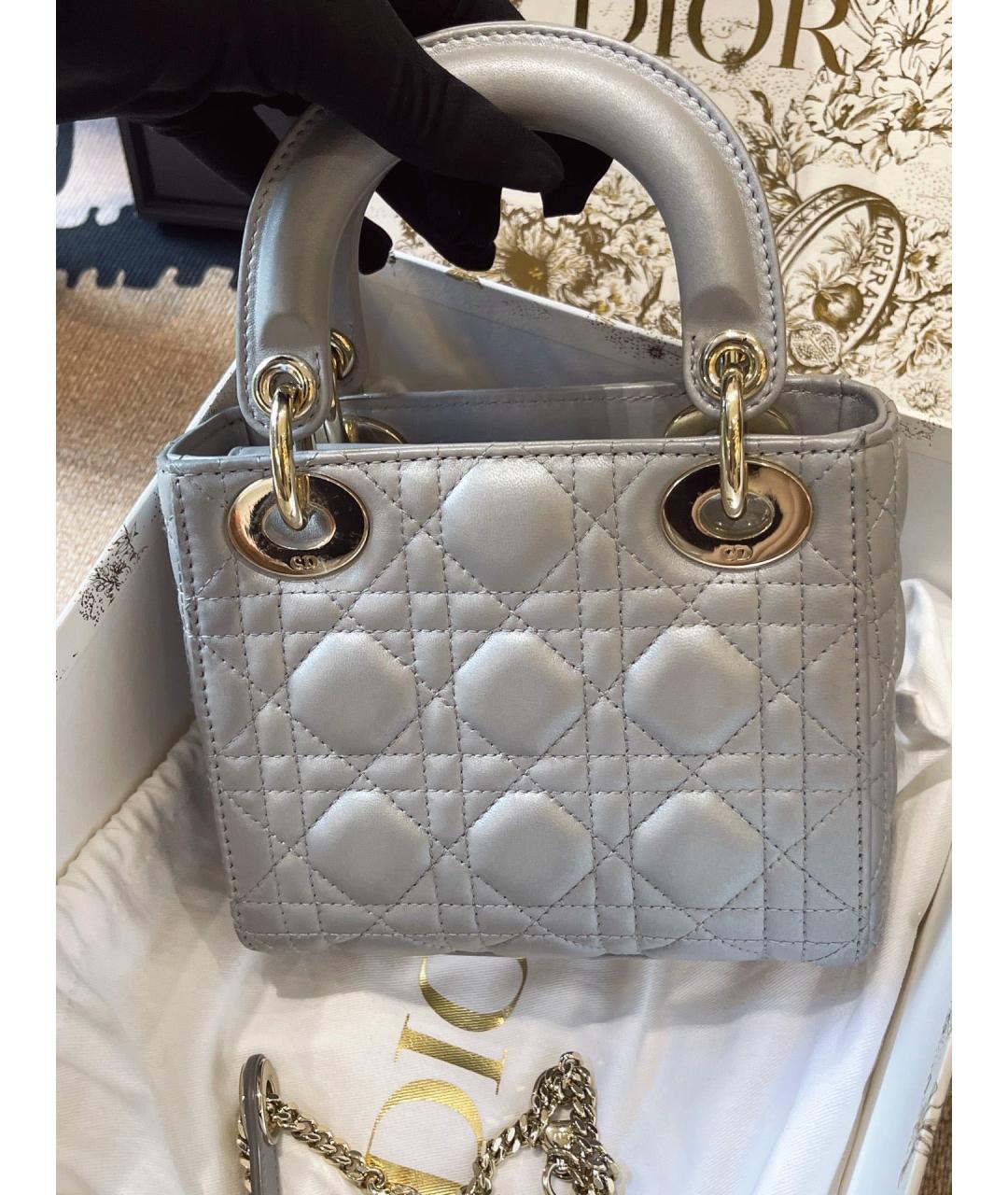 CHRISTIAN DIOR Серая кожаная сумка с короткими ручками, фото 4