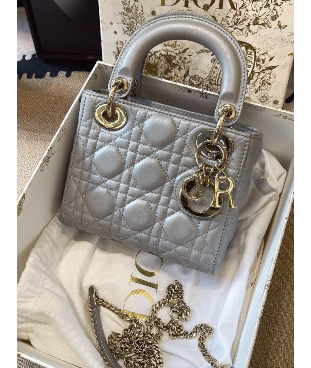 CHRISTIAN DIOR Серая кожаная сумка с короткими ручками, фото 9