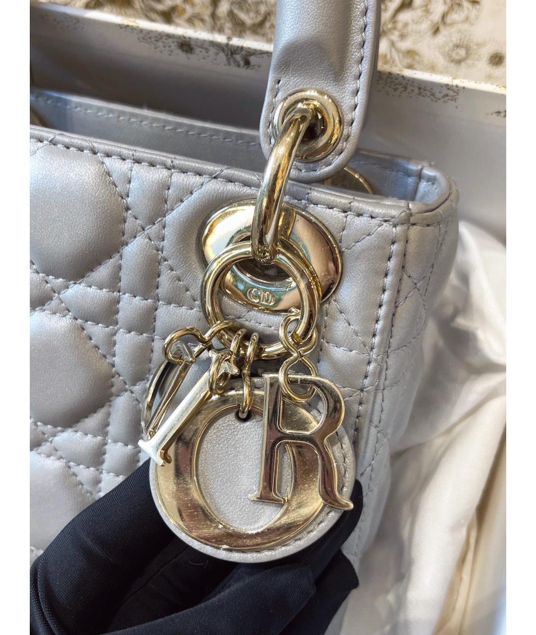 CHRISTIAN DIOR Серая кожаная сумка с короткими ручками, фото 2