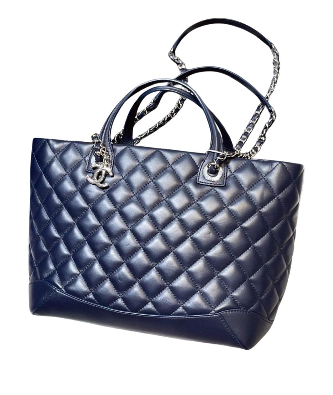 CHANEL Синяя кожаная сумка тоут, фото 8