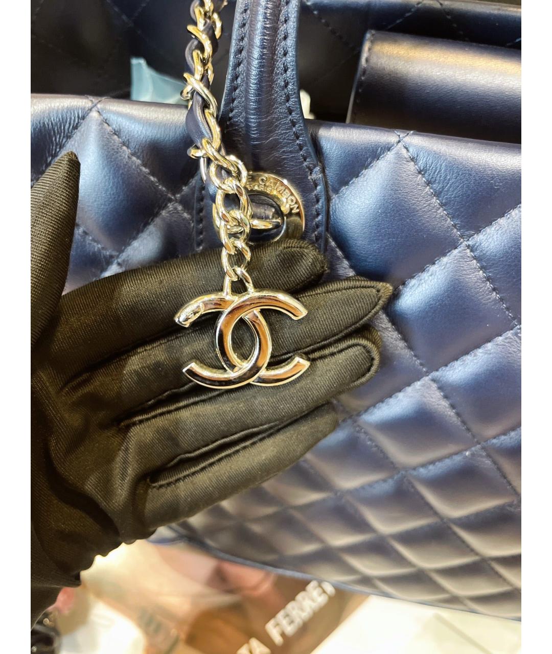 CHANEL Синяя кожаная сумка тоут, фото 4
