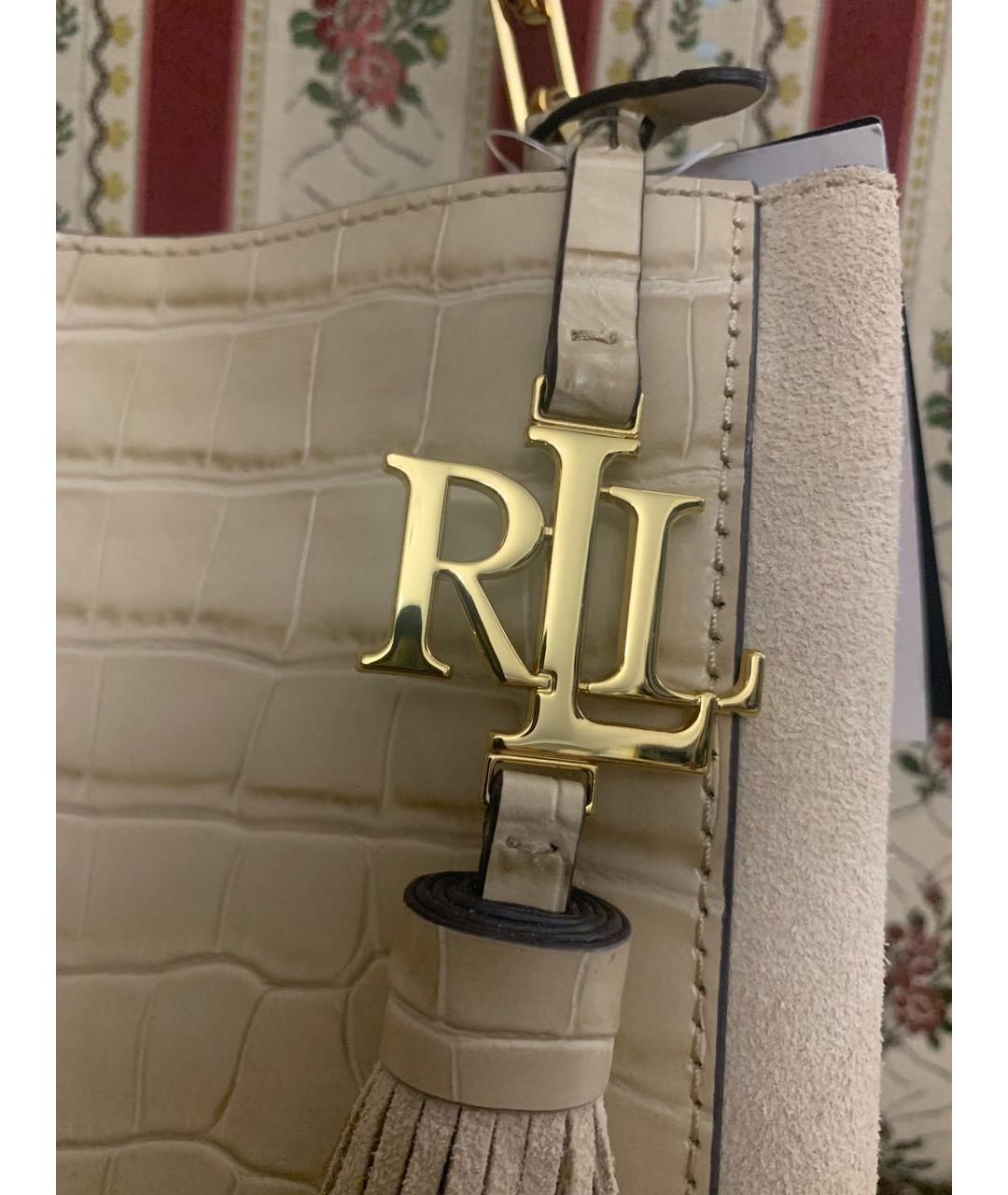 RALPH LAUREN Бежевая кожаная сумка тоут, фото 3