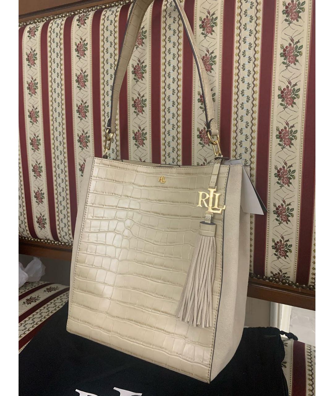 RALPH LAUREN Бежевая кожаная сумка тоут, фото 2