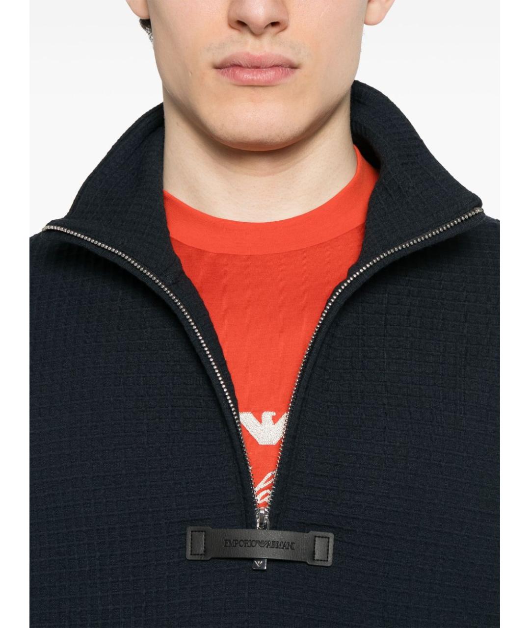 EMPORIO ARMANI Темно-синий полиэстеровый джемпер / свитер, фото 5