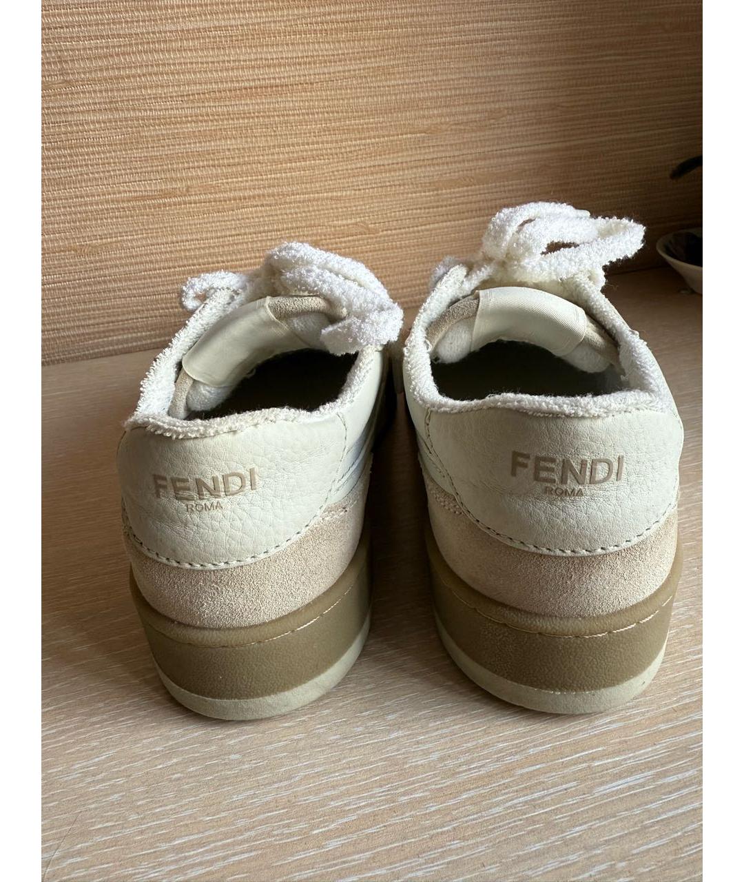FENDI Бежевые кожаные кеды, фото 4