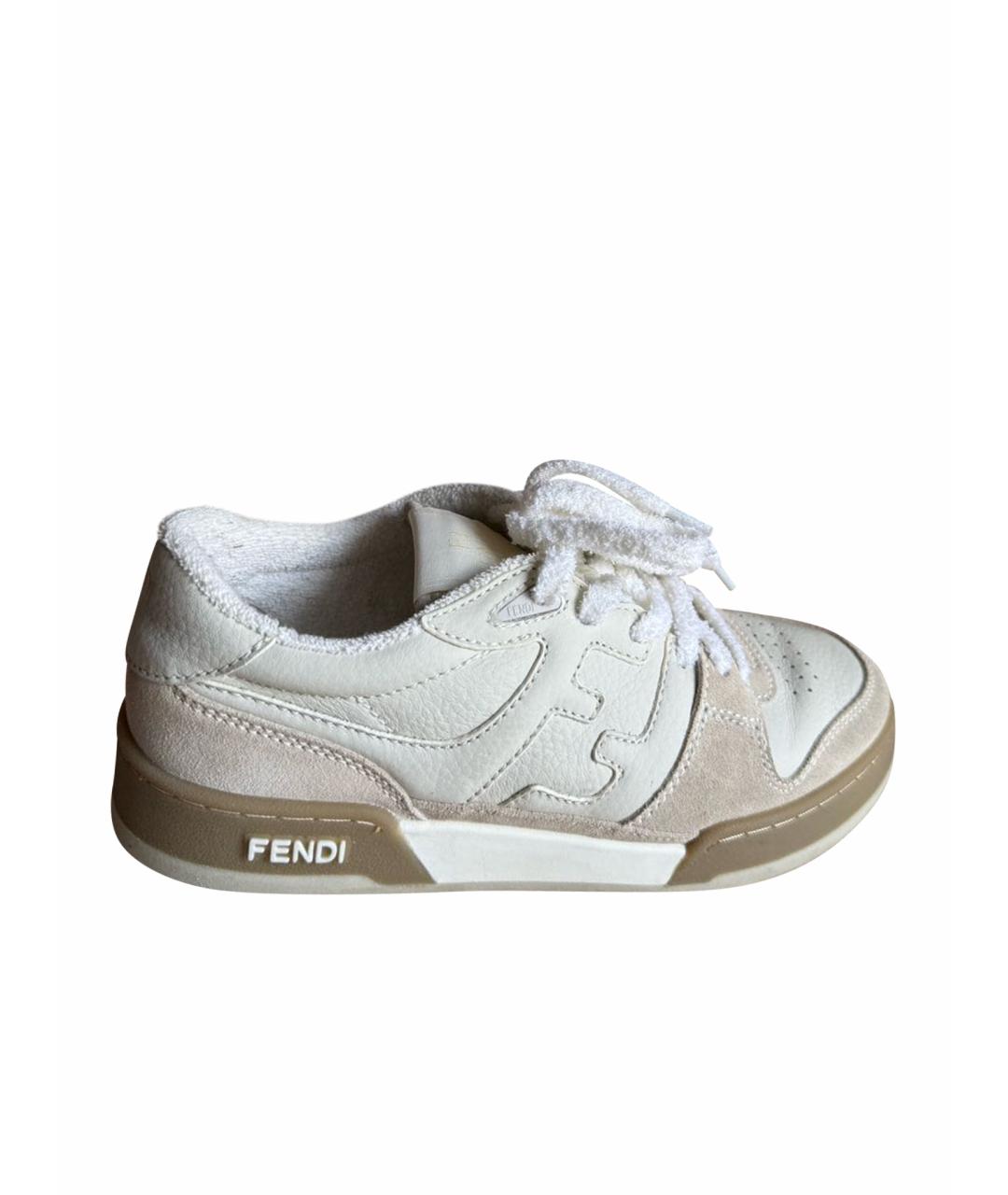 FENDI Бежевые кожаные кеды, фото 1