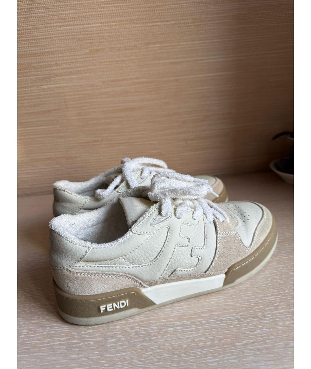 FENDI Бежевые кожаные кеды, фото 9