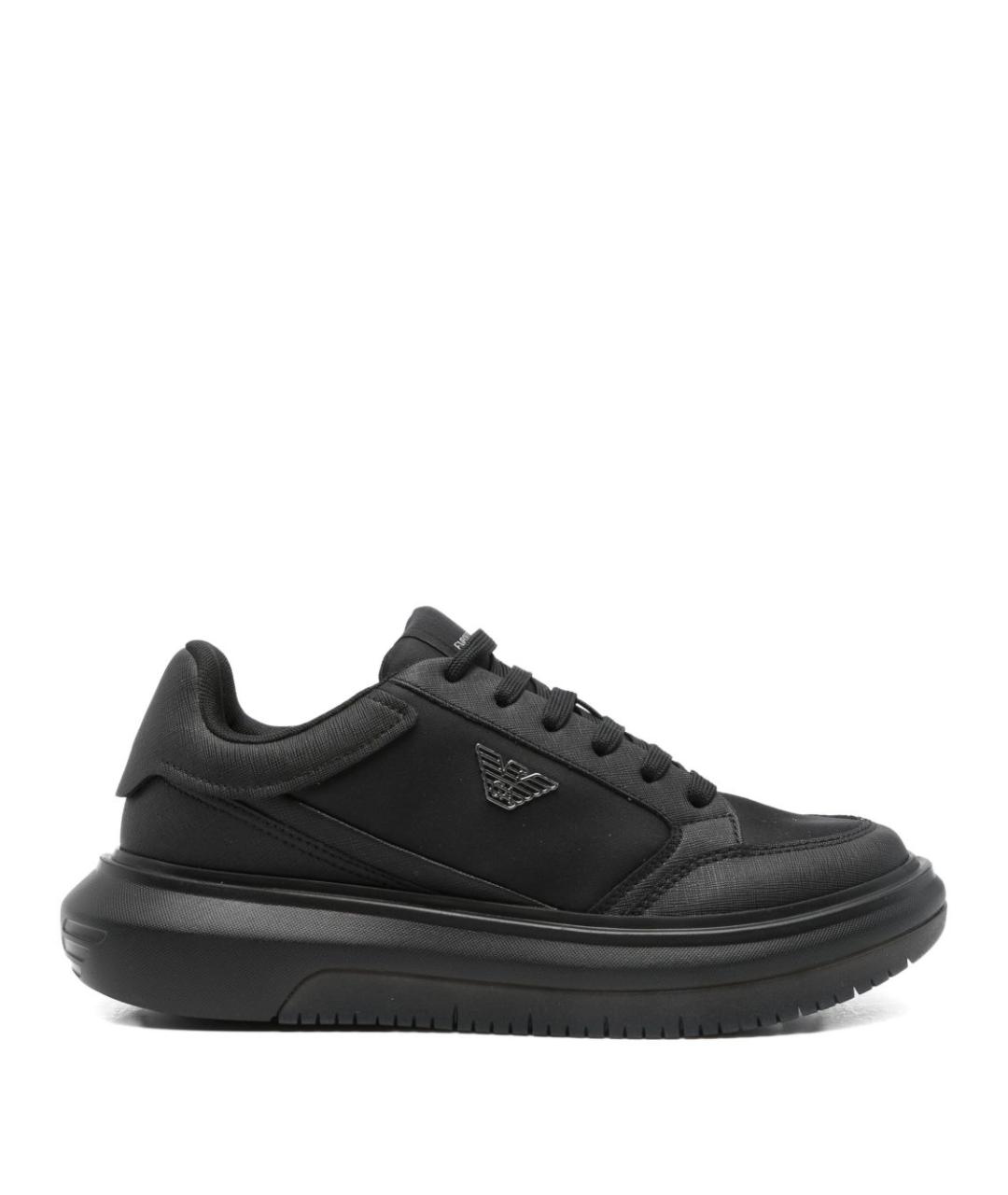 EMPORIO ARMANI Черные синтетические низкие кроссовки / кеды, фото 1