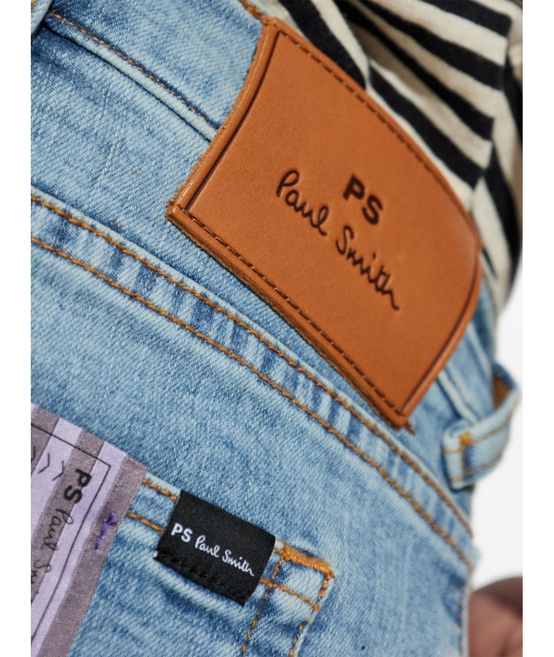PS BY PAUL SMITH Голубые хлопко-полиэстеровые прямые джинсы, фото 3