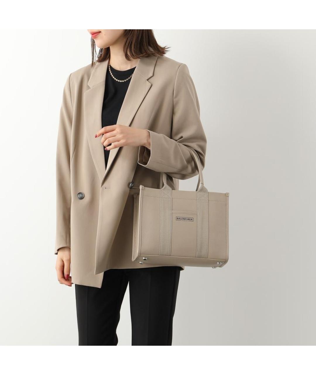 BALENCIAGA Бежевая кожаная сумка тоут, фото 7