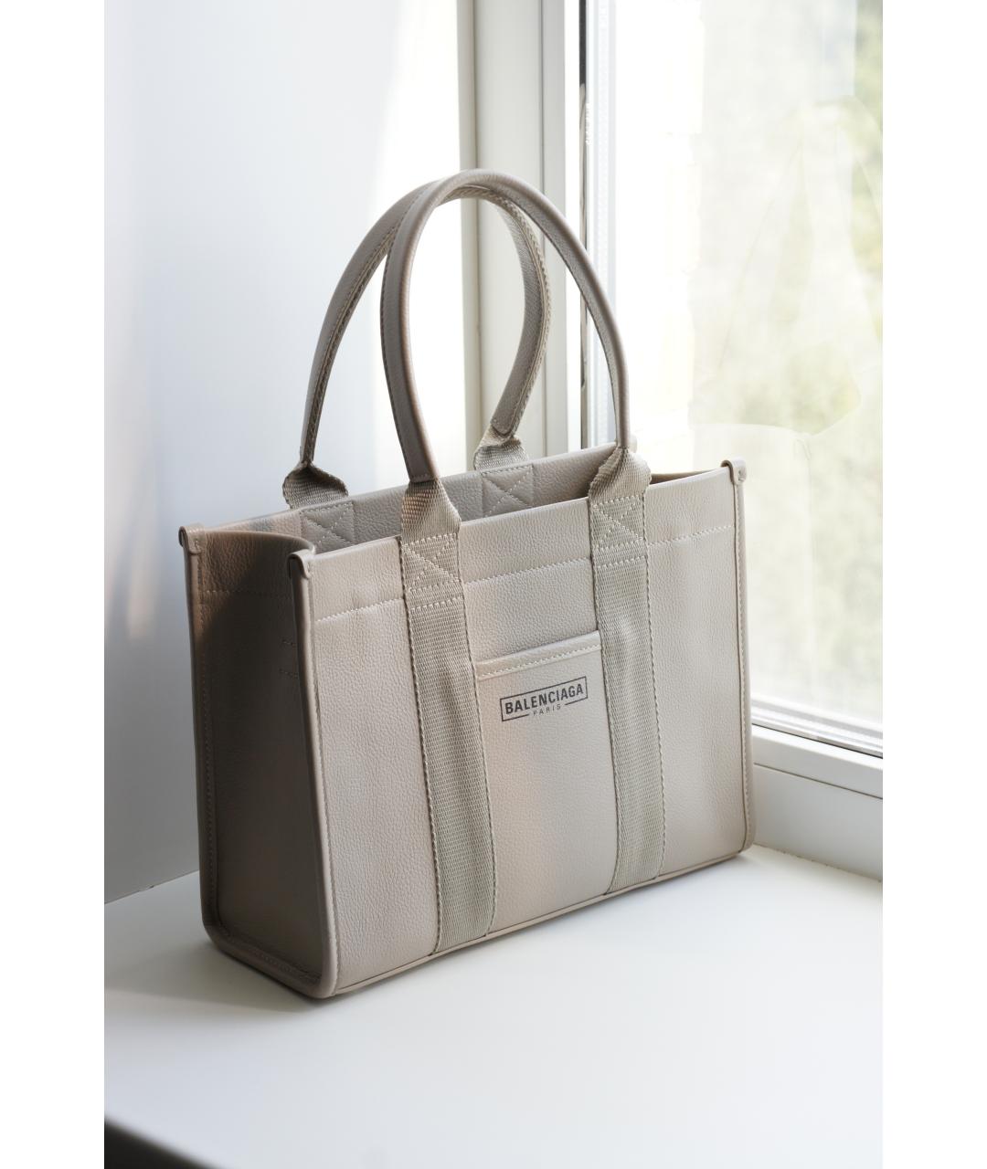 BALENCIAGA Бежевая кожаная сумка тоут, фото 3