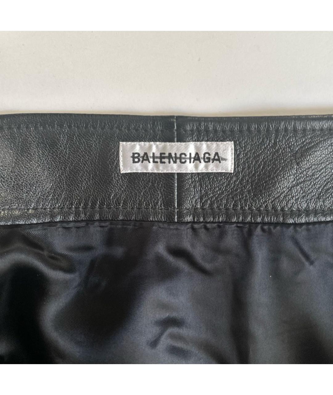 BALENCIAGA Черная кожаная юбка миди, фото 3