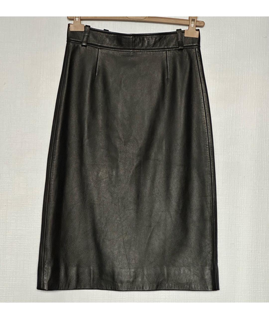 BALENCIAGA Черная кожаная юбка миди, фото 2