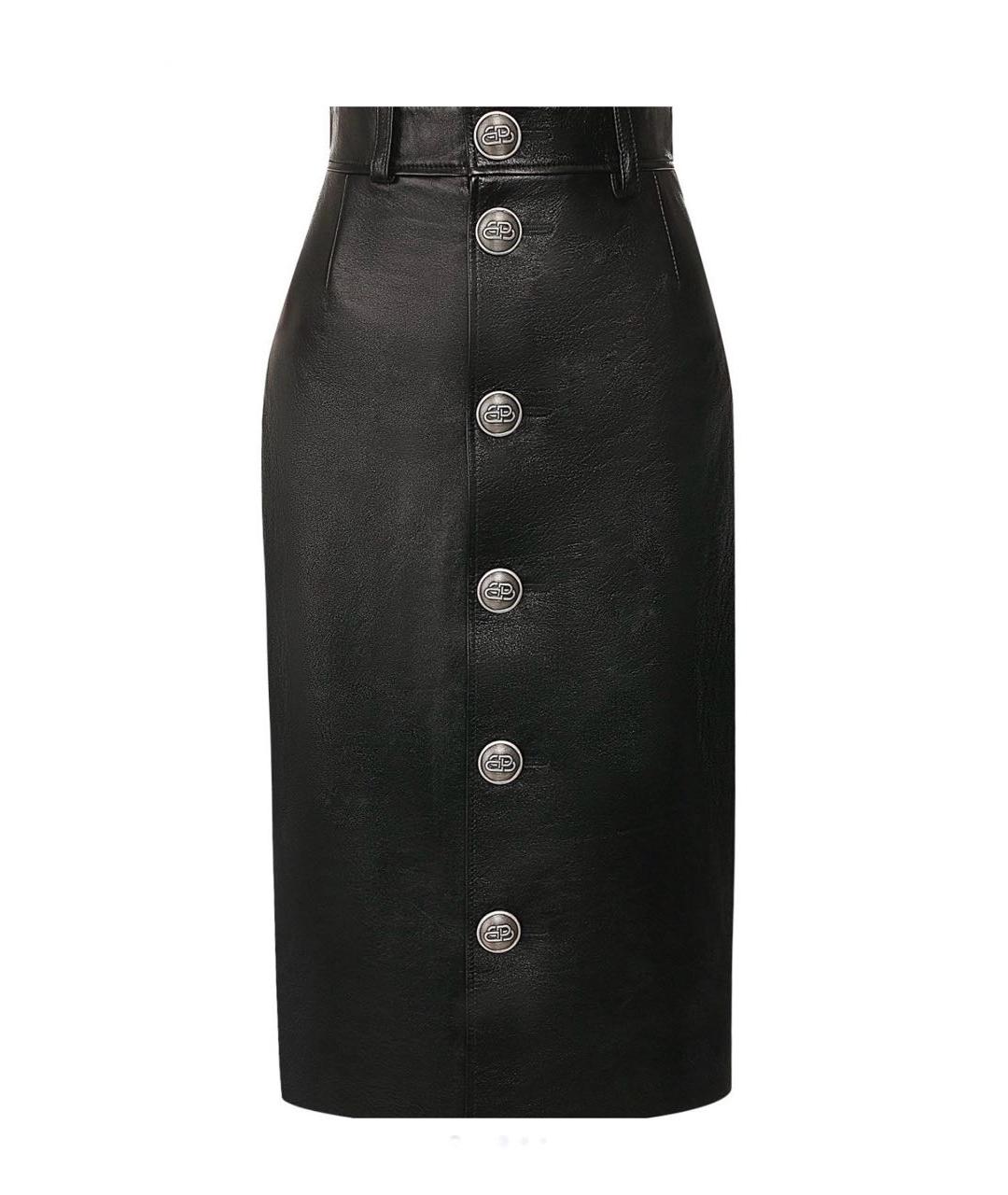BALENCIAGA Черная кожаная юбка миди, фото 1