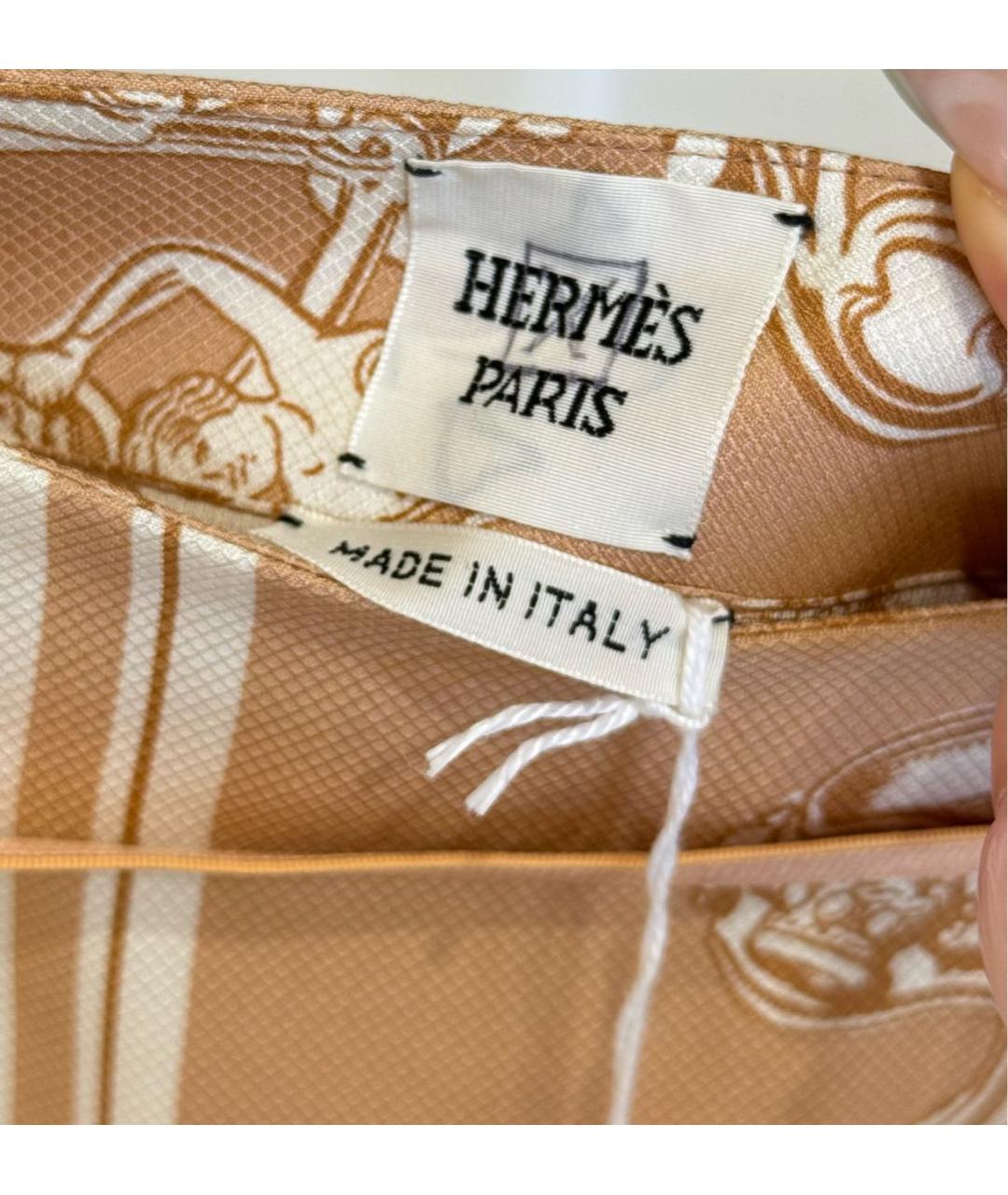 HERMES Коралловая шелковая юбка миди, фото 3