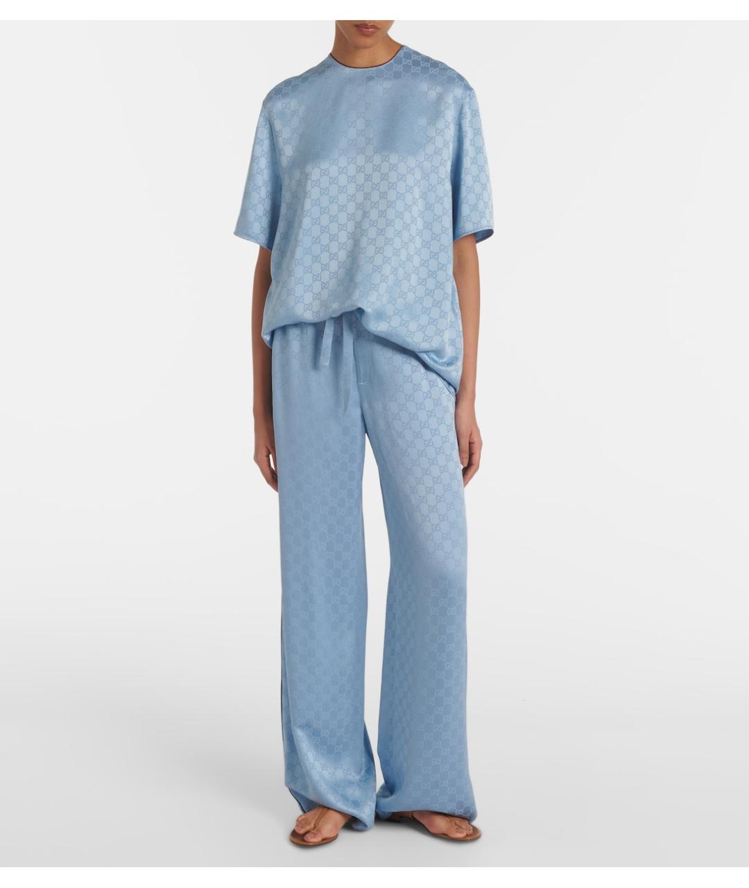 GUCCI Голубые прямые брюки, фото 2
