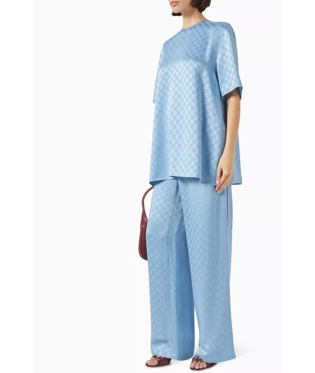 GUCCI Голубые прямые брюки, фото 6