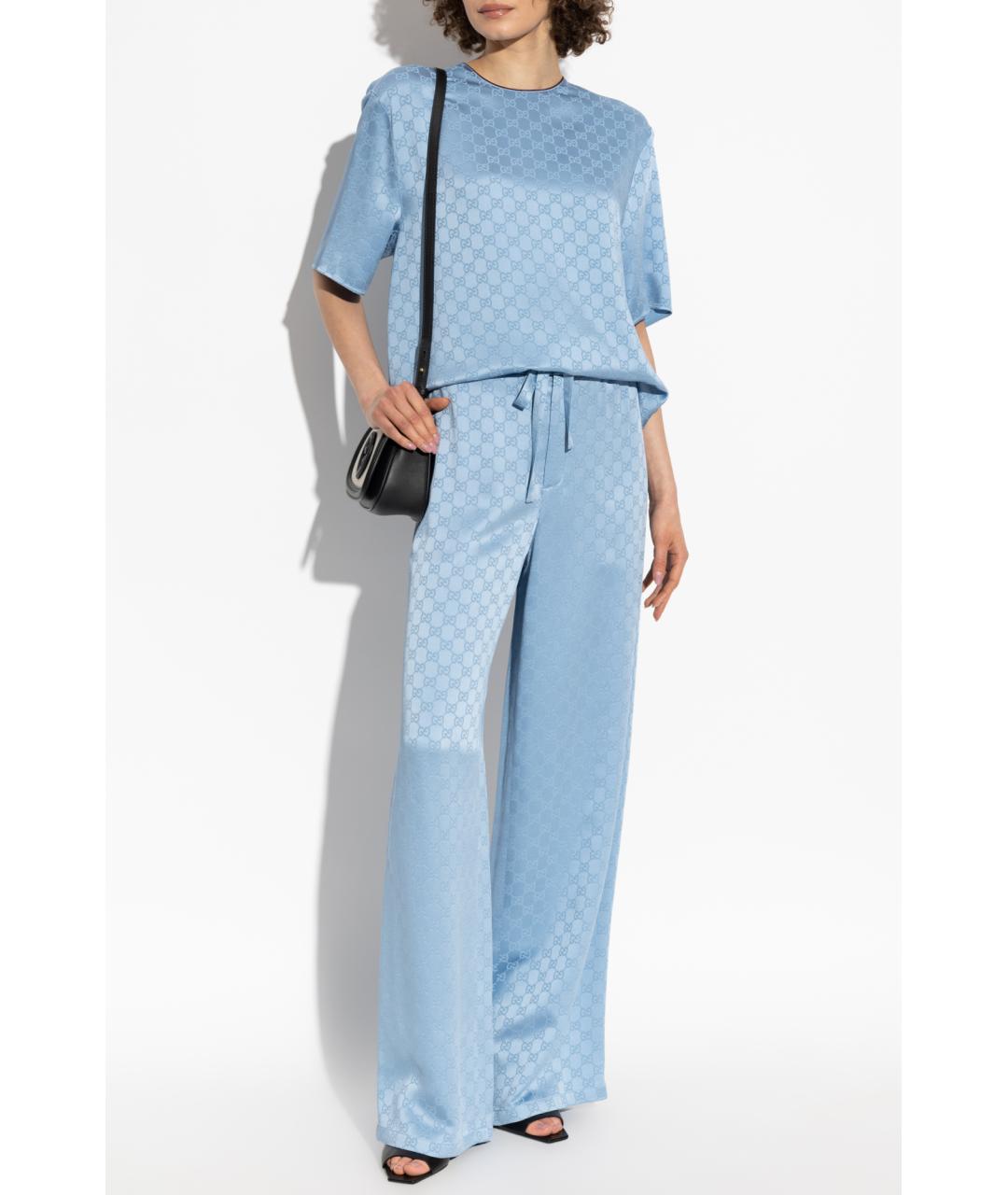 GUCCI Голубые прямые брюки, фото 7