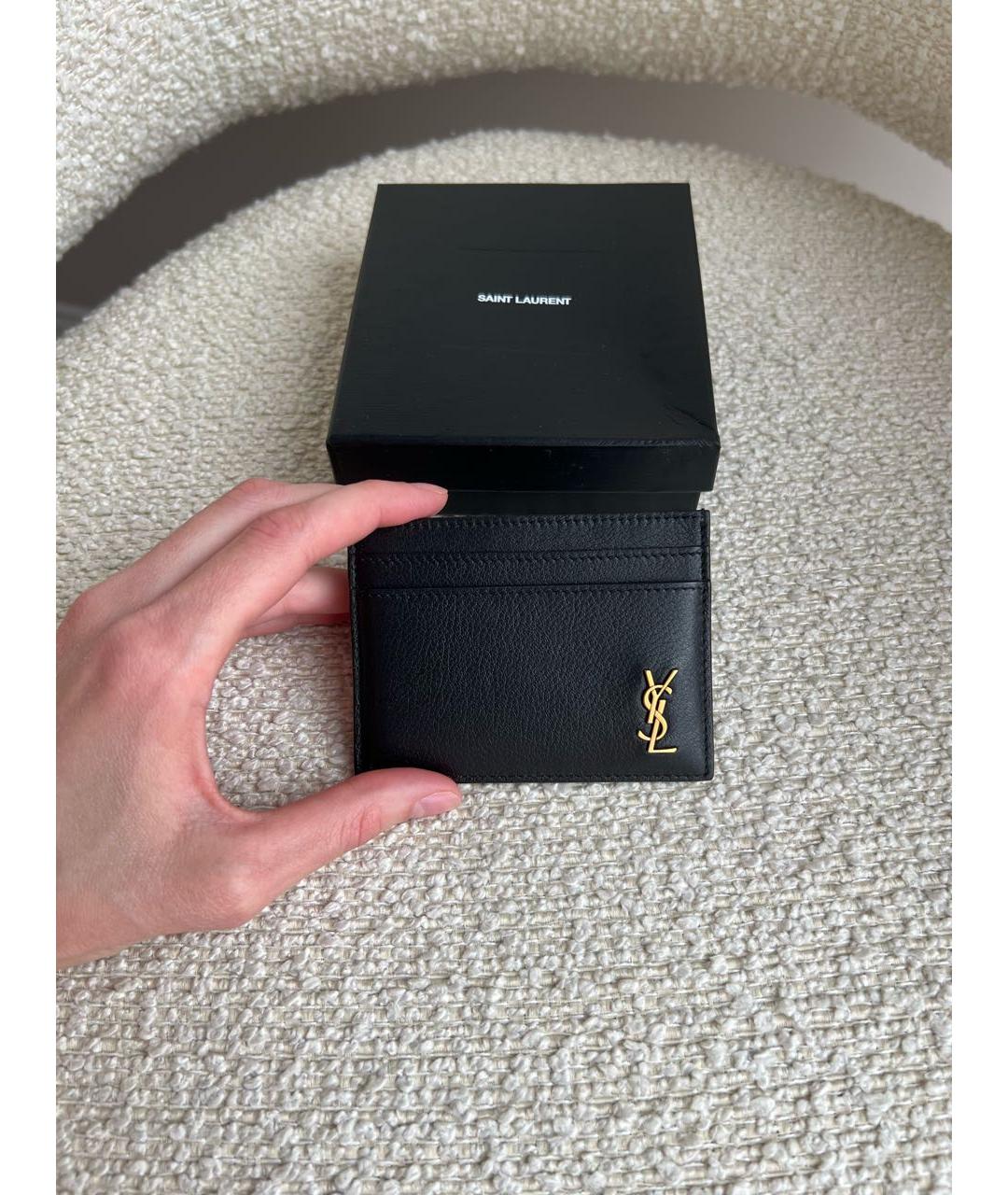 SAINT LAURENT Черный кожаный кардхолдер, фото 3
