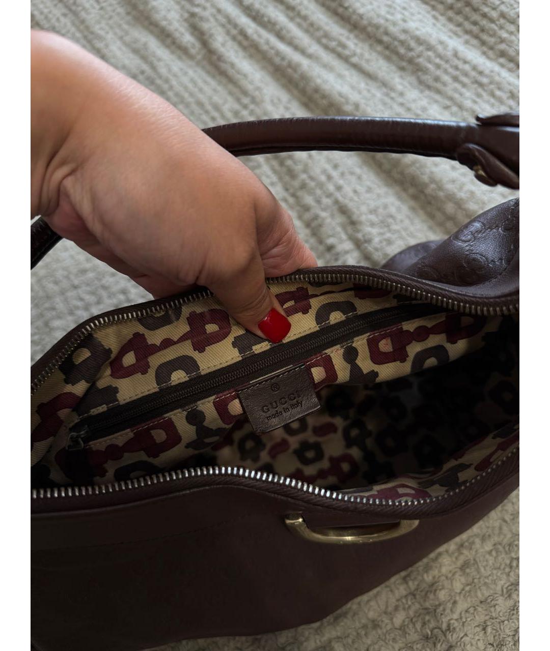 GUCCI Коричневая кожаная сумка тоут, фото 5