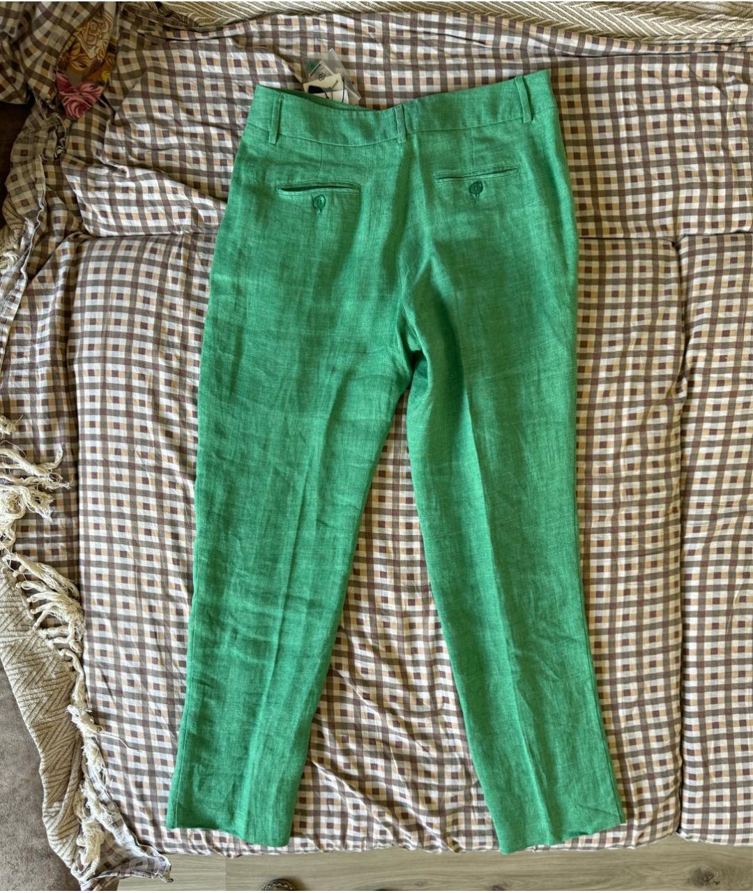 WEEKEND MAX MARA Зеленые льняные прямые брюки, фото 2