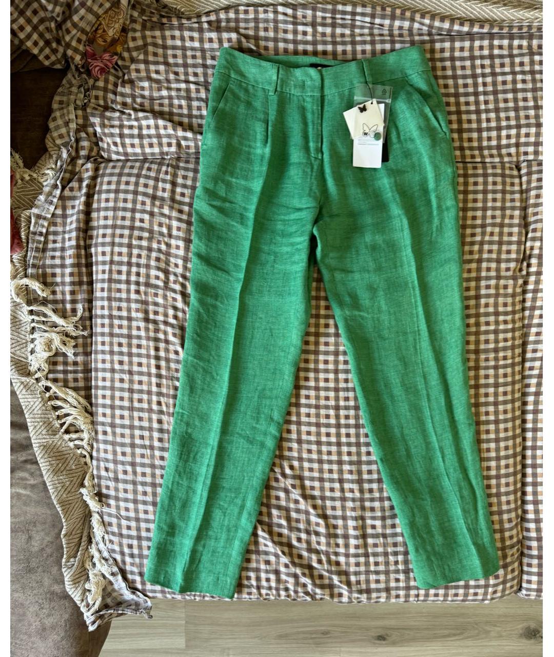 WEEKEND MAX MARA Зеленые льняные прямые брюки, фото 8
