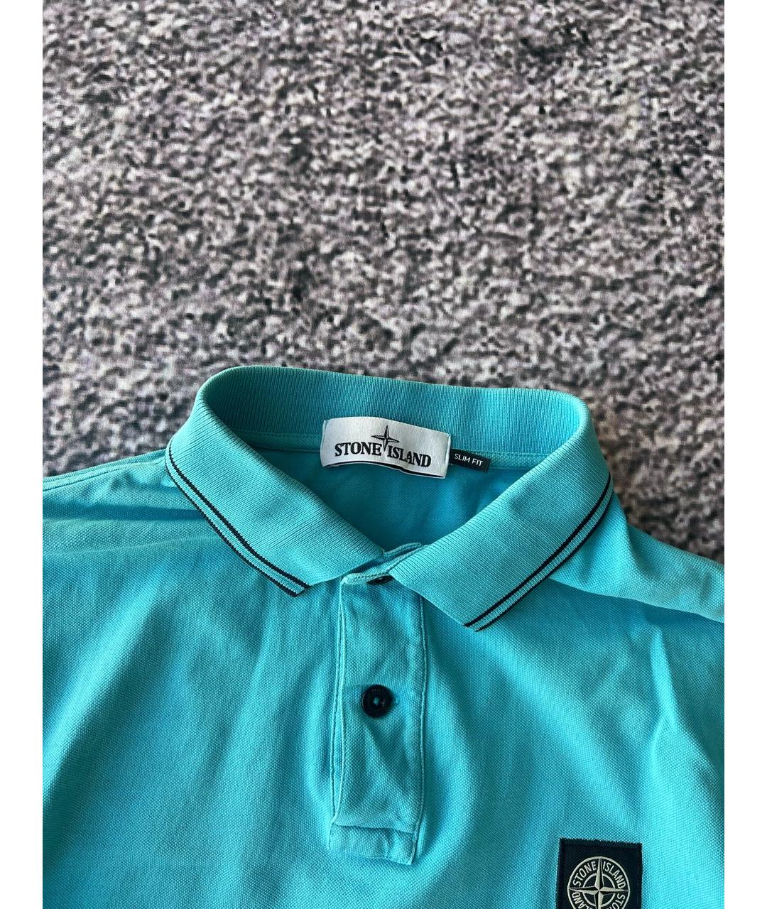 STONE ISLAND Голубое хлопковое поло с коротким рукавом, фото 2