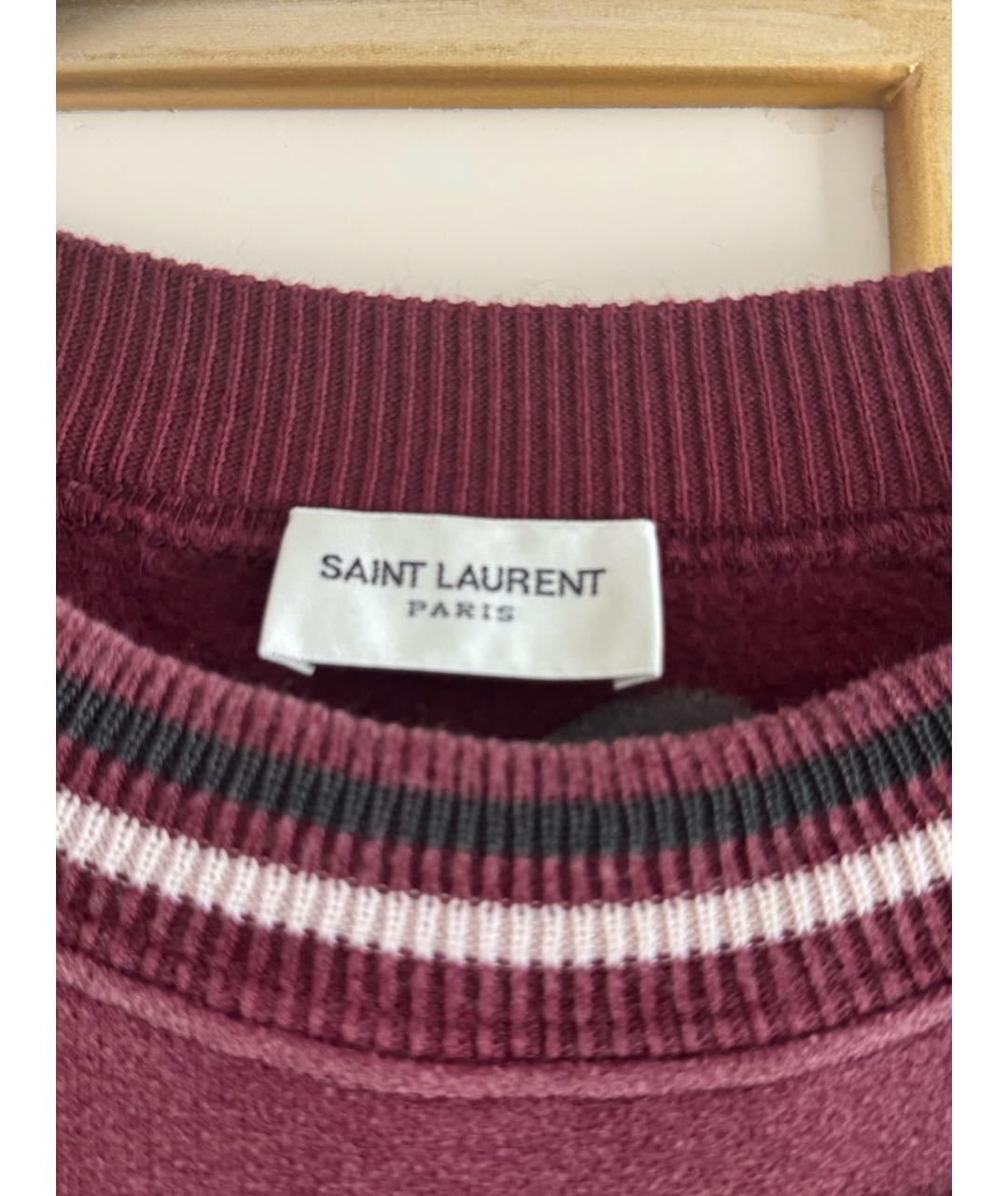 SAINT LAURENT Бордовая хлопковая футболка, фото 4