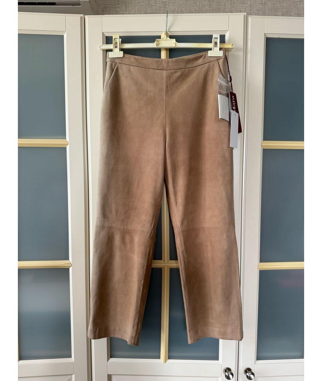 MAX MARA STUDIO Бежевые замшевые прямые брюки, фото 6