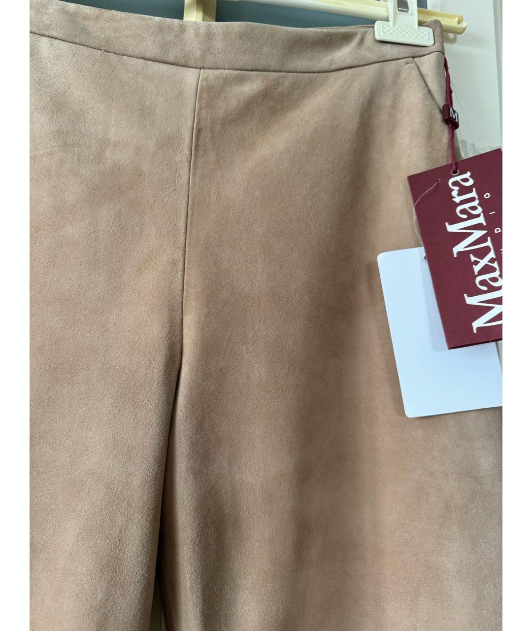 MAX MARA STUDIO Бежевые замшевые прямые брюки, фото 3