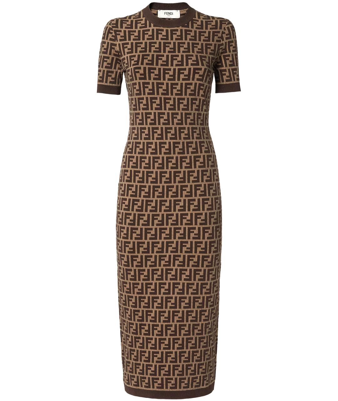 FENDI Коричневое вискозное коктейльное платье, фото 1
